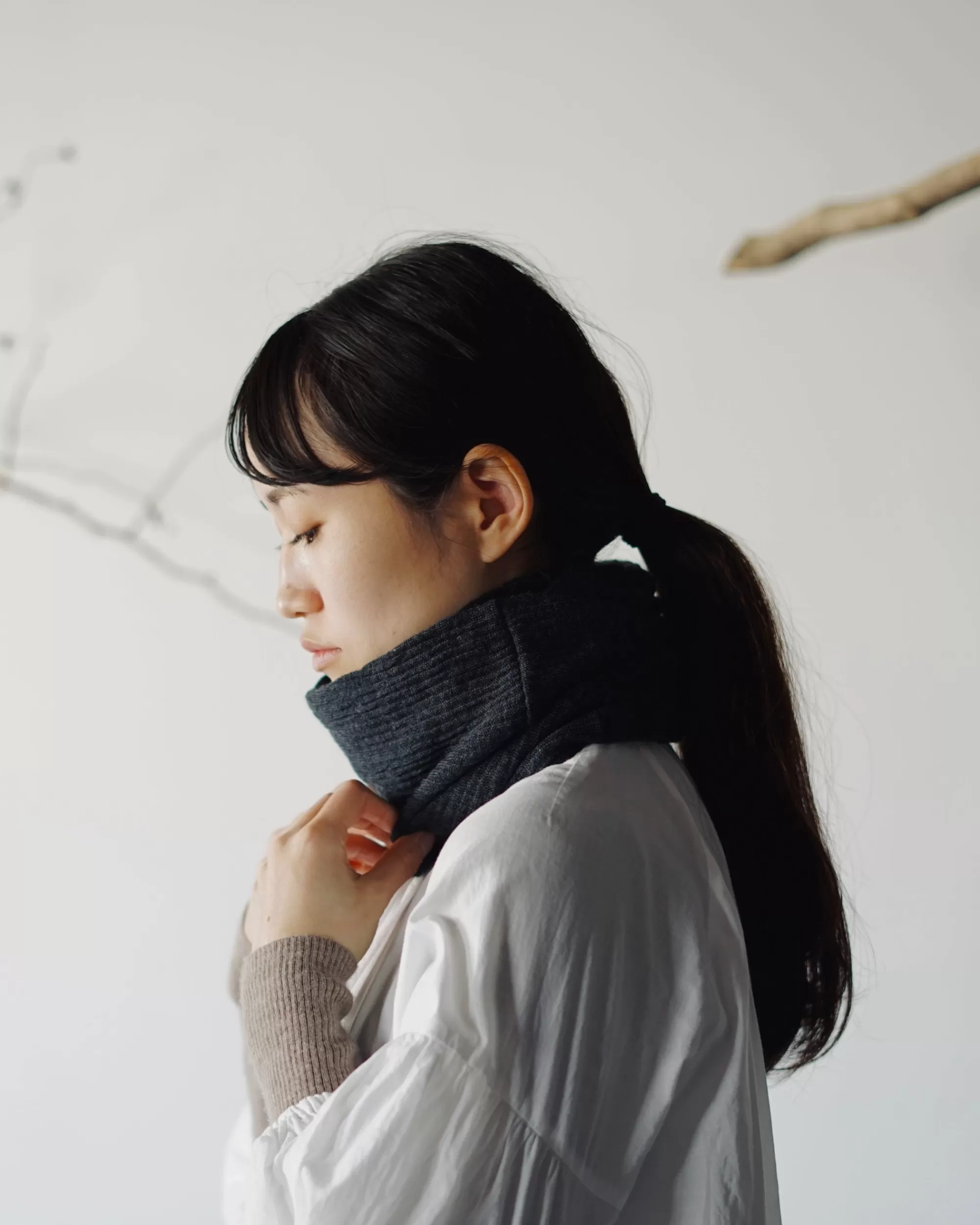 nishiguchi kutsushita Memeri : Echarpe A Boucle En Laine Merinos Charbon De Bois Hot