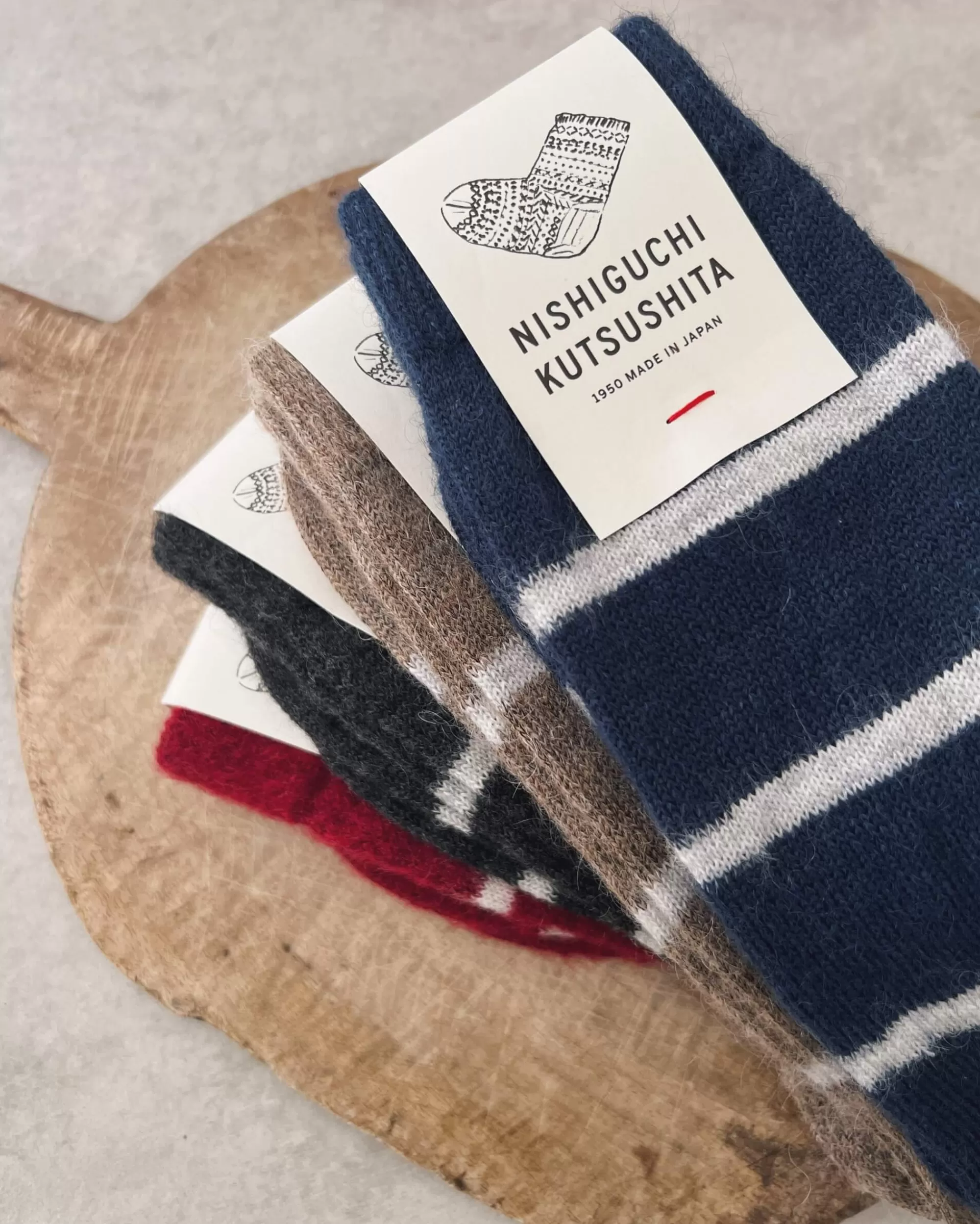 nishiguchi kutsushita : Chaussettes Oslo Mohair Avec Bordure En Laine New
