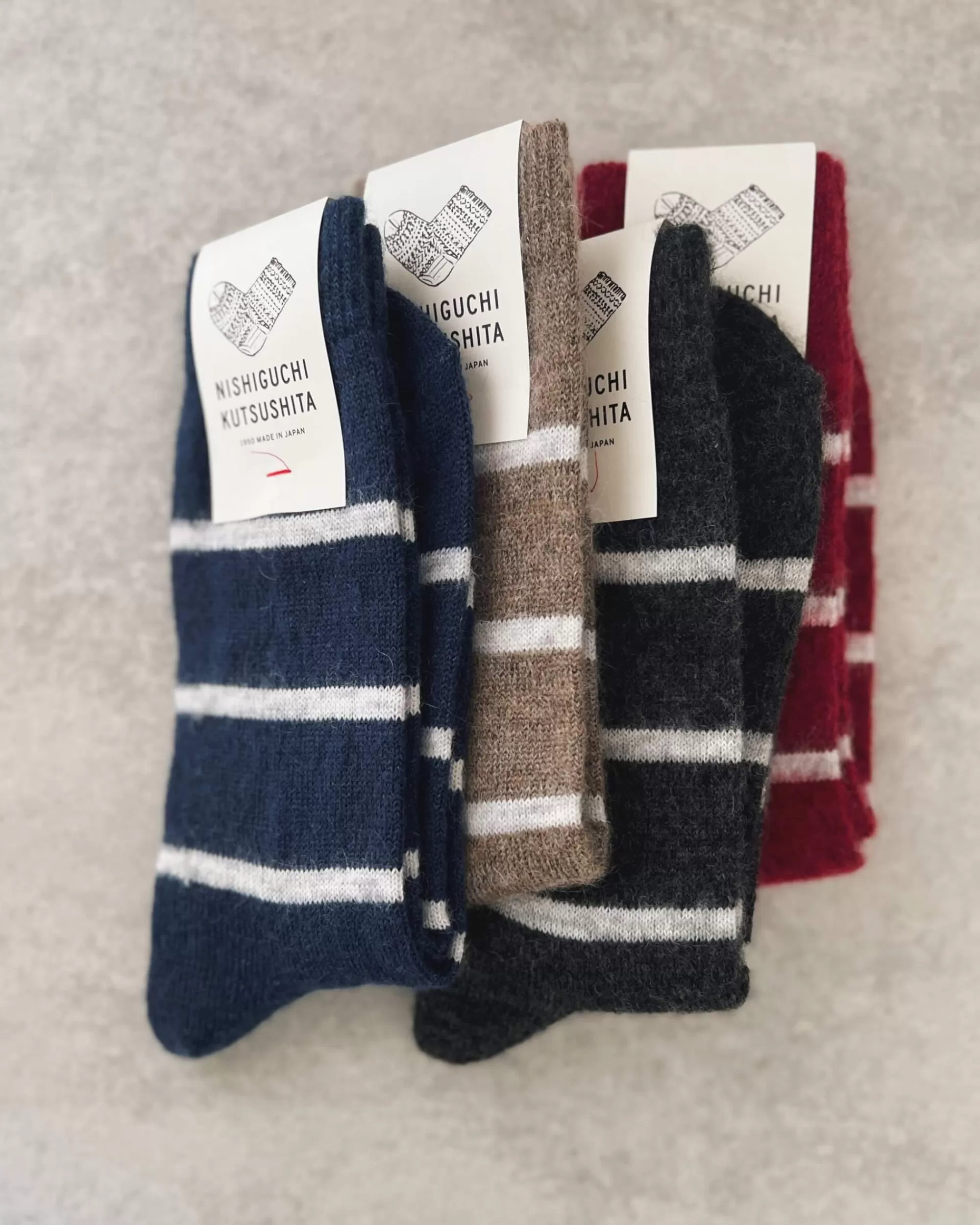 nishiguchi kutsushita : Chaussettes Oslo Mohair Avec Bordure En Laine New