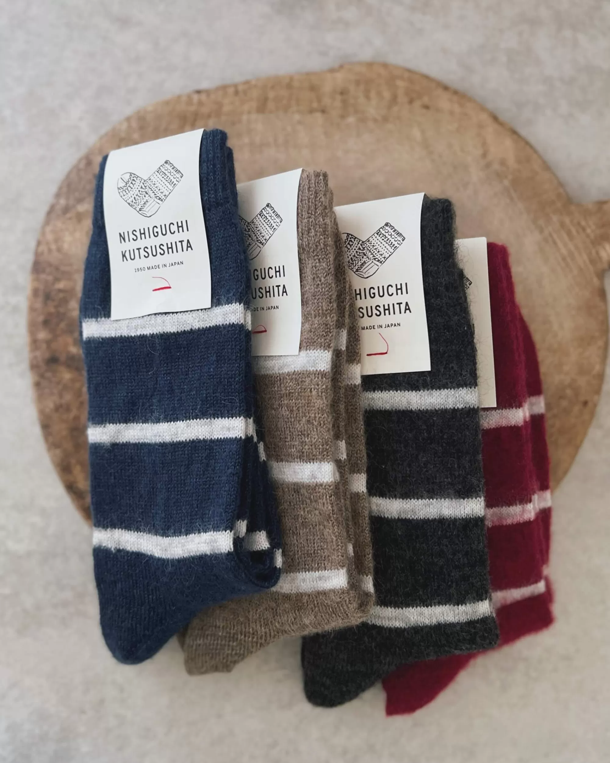 nishiguchi kutsushita : Chaussettes Oslo Mohair Avec Bordure En Laine New